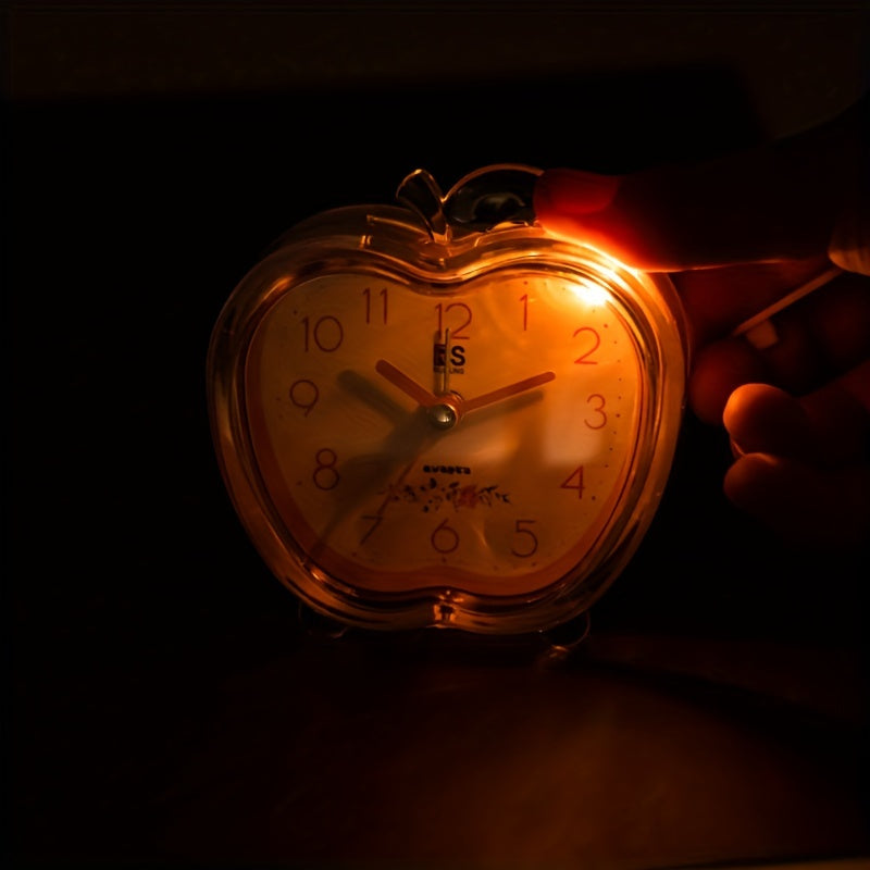 Crystal Apple Design Alarm Clock met Ingebouwd Nachtlampje - Stil, Op Batterij Werkend, Rond en Modern Ontwerp