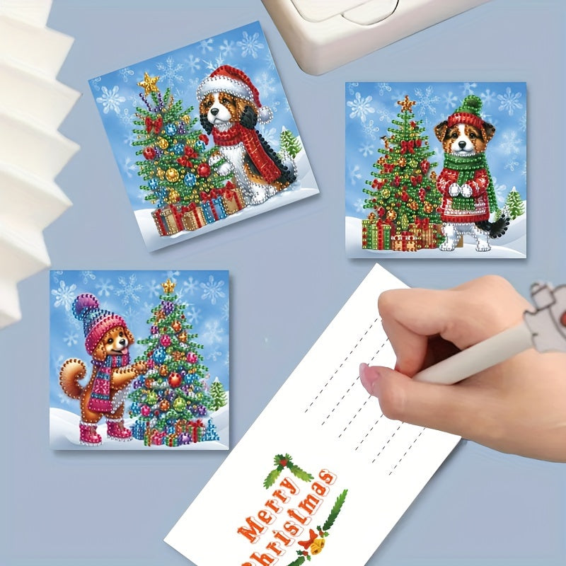 6-Pack Diamond Painting Kerstkaarten - Sneeuwhond & Kerstboom Ontwerp