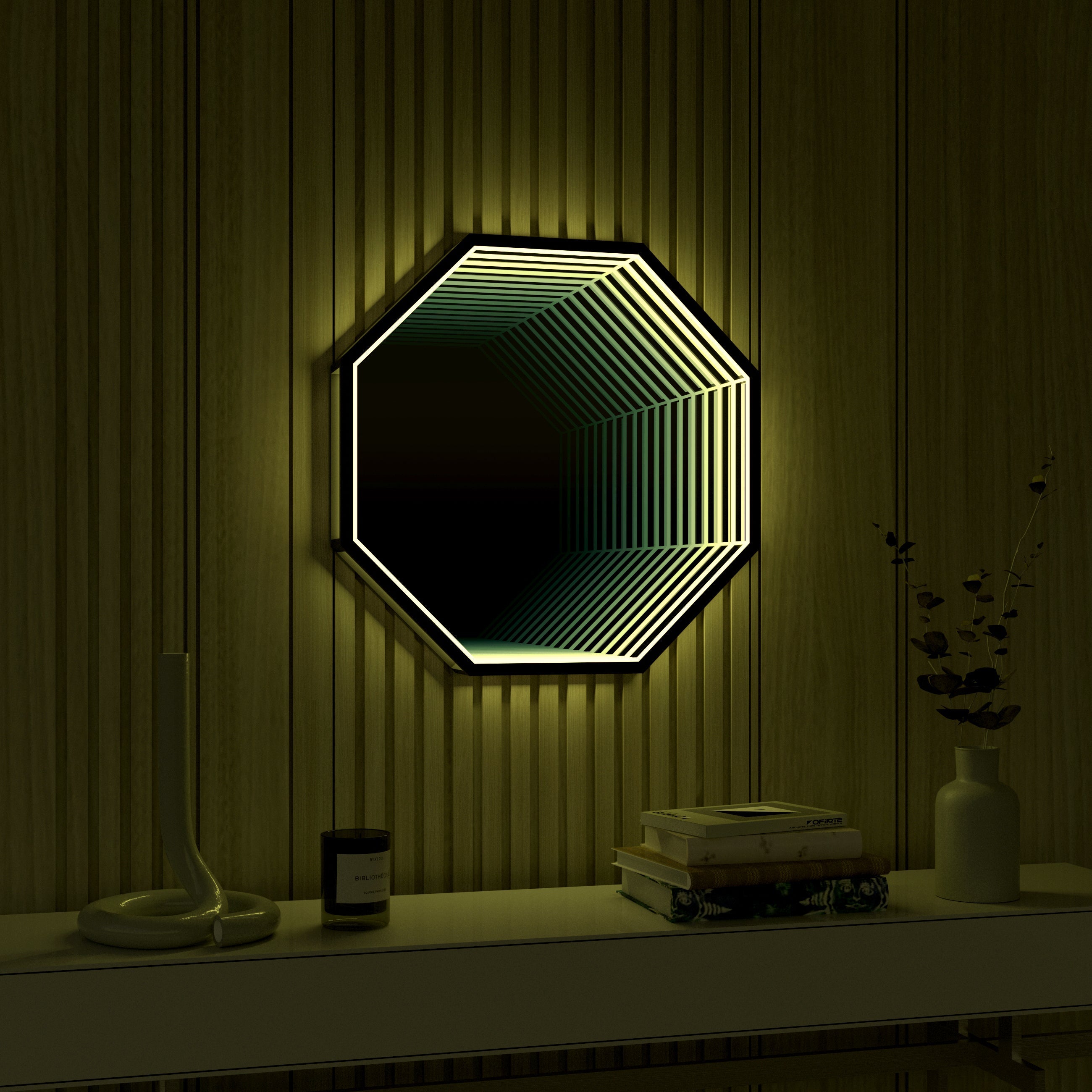 Octagon 3D Infinity Spiegel Wandlamp