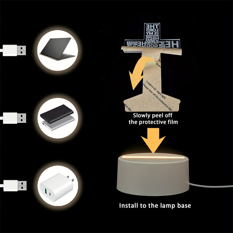 KruisLicht - 3D LED Nachtlampje Acryl USB-gevoed