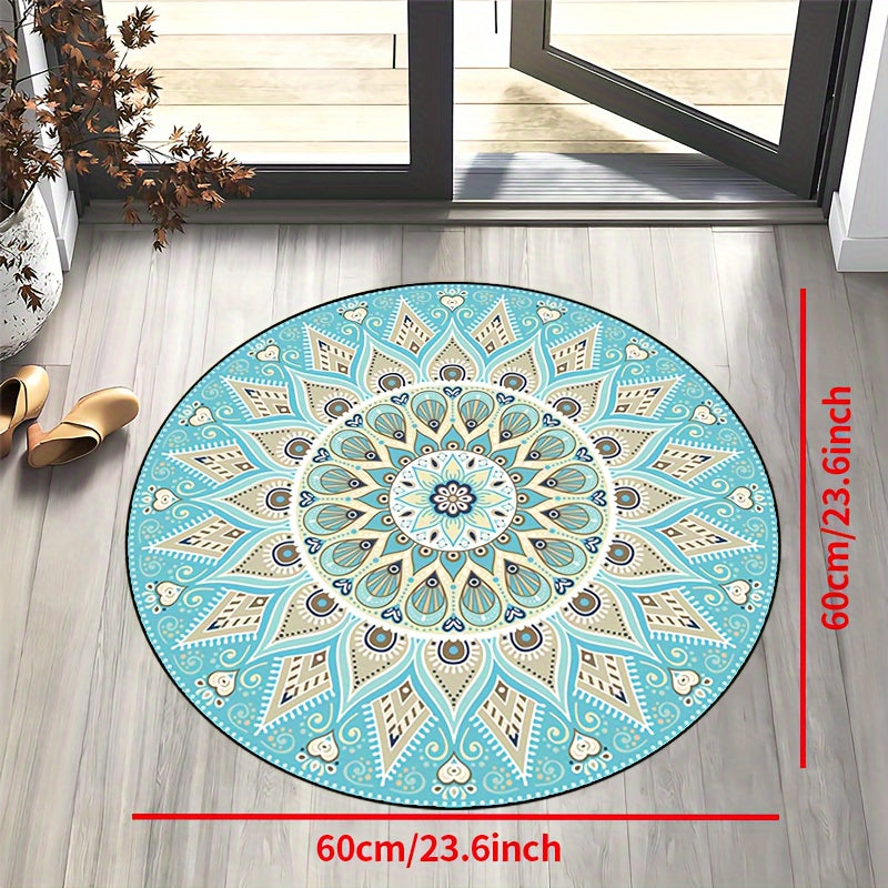 Machine Wasbare Mandala Vloerkleed - Ronde Antislip Mat voor Woonkamer, Slaapkamer, Veranda - Polyester