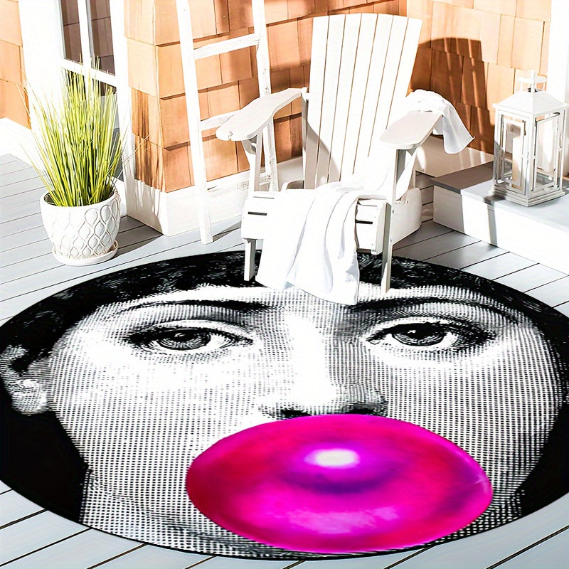 Woman Blowing Bubbles Ronde Tapijt - Antislip, Wasbaar, Zacht Polyester Tapijt voor Woonkamer, Slaapkamer, Hal, Patio, en Tuin