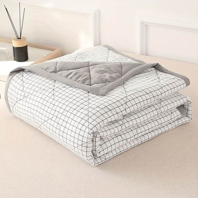 Preppy Style Plaid Zomer Quilt - Ultrasonisch Gewatteerde Lichtgewicht Airconditioning Sprei, Geschikt voor Alle Seizoenen, Polyester Bedsprei