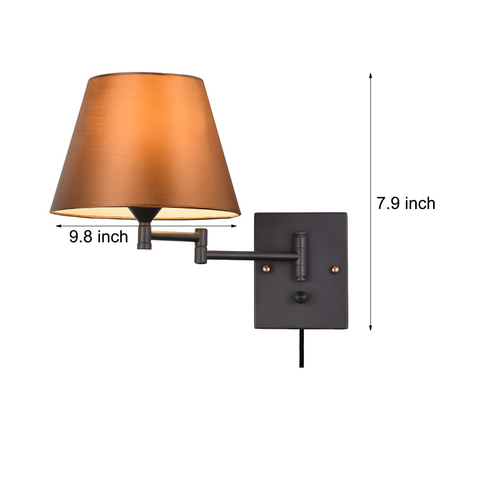 1-Licht Plug-In Zwenkarm Wandlamp met Linnen Kap