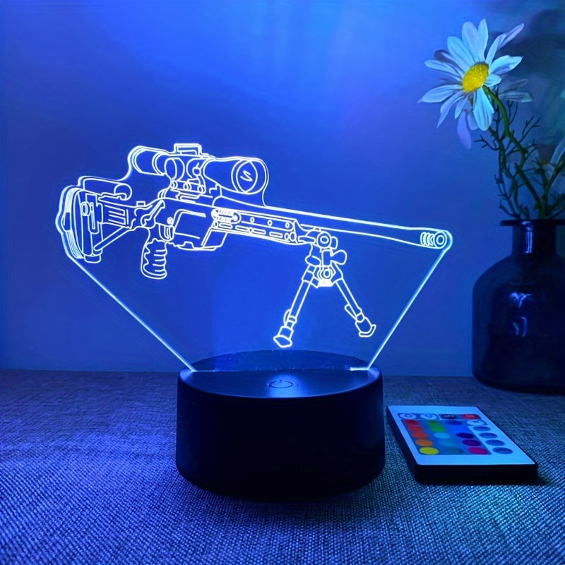 LumiGlow - 3D LED Nachtlamp Zwarte Pistoolvorm, 16 Kleuren Afstandsbediening, USB