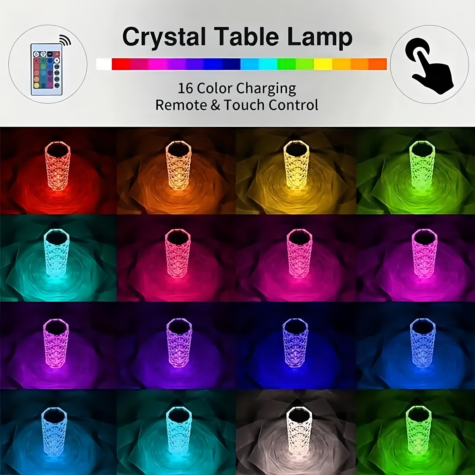 CrystalBloom - Verstelbare RGB Tafellamp met USB-oplaadbare Lithium Batterij en Bloemenpatroon