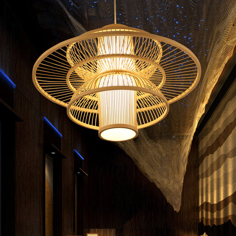 LotusLight - Aziatische Hanglamp van Bamboe in Zwart/Beige voor Restaurants