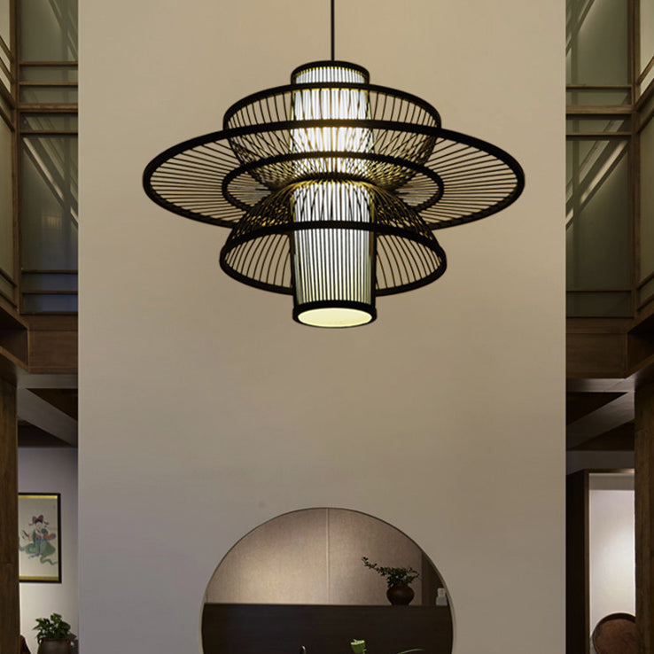 LotusLight - Aziatische Hanglamp van Bamboe in Zwart/Beige voor Restaurants