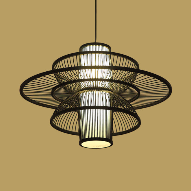 LotusLight - Aziatische Hanglamp van Bamboe in Zwart/Beige voor Restaurants