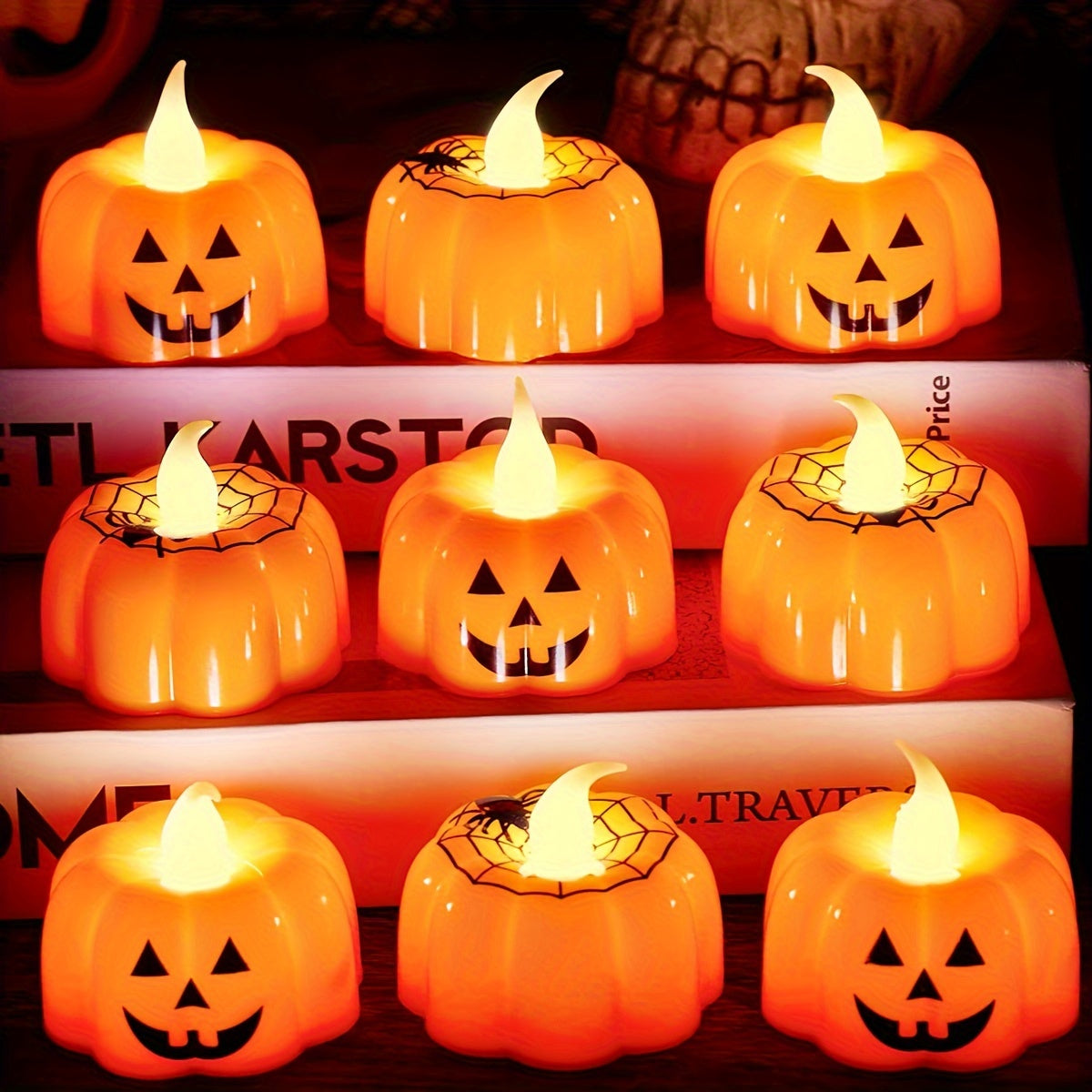 LED Halloween Pompoenkaarsen – 2 stuks, 9.14cm Jack-o'-Lantern Design, Met Batterijen