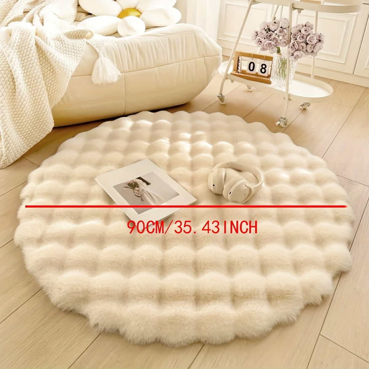 BubbleFleece Ronde Fluffy Tapijt – Zacht, Warm en Decoratief voor Woonkamer, Slaapkamer, en Meer