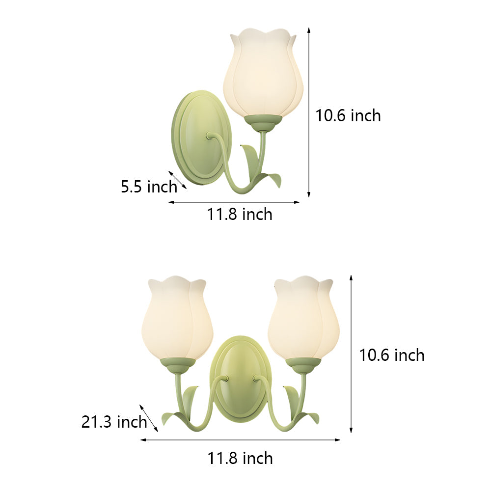 1/2-Lichts Bloemen Glas Drie-Staps Dimbare Groene Wandlampen