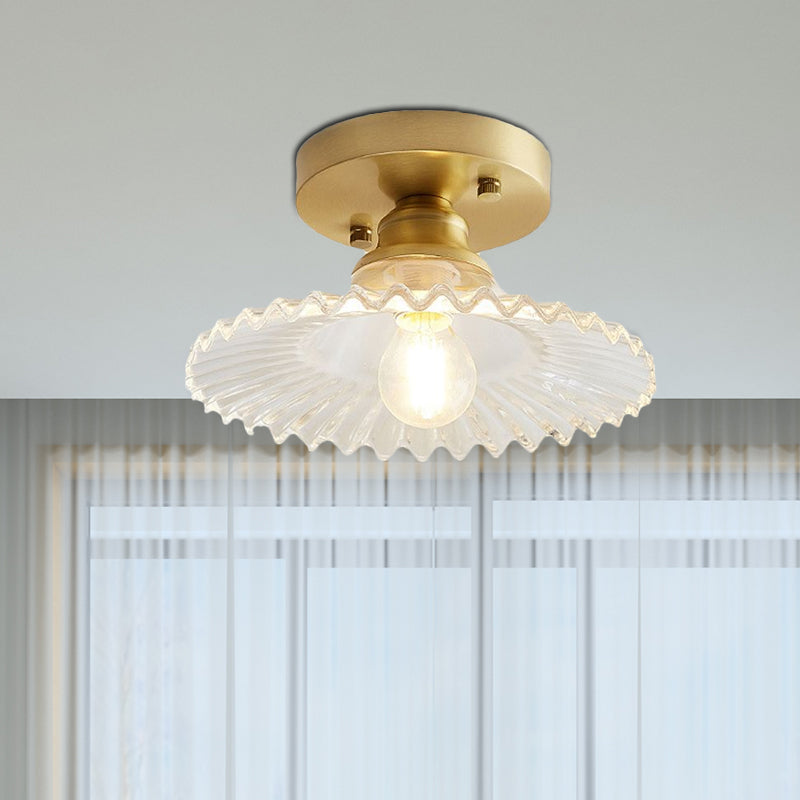 Industrieel Semi-Flush Plafondlamp met Groene Geribbelde Glazen Kap