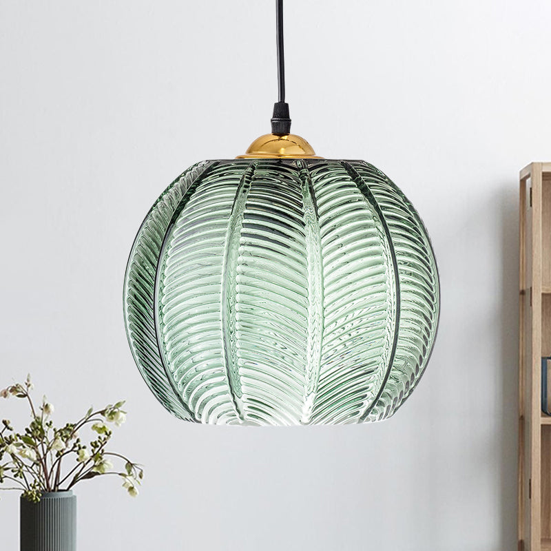 Retro Groene Ribbel Glas Hanglamp