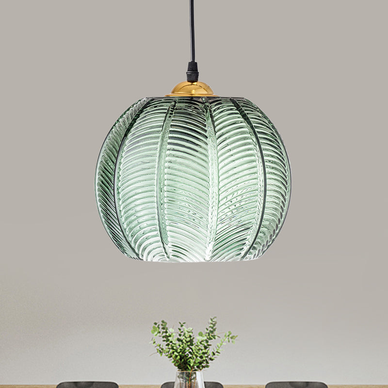 Retro Groene Ribbel Glas Hanglamp