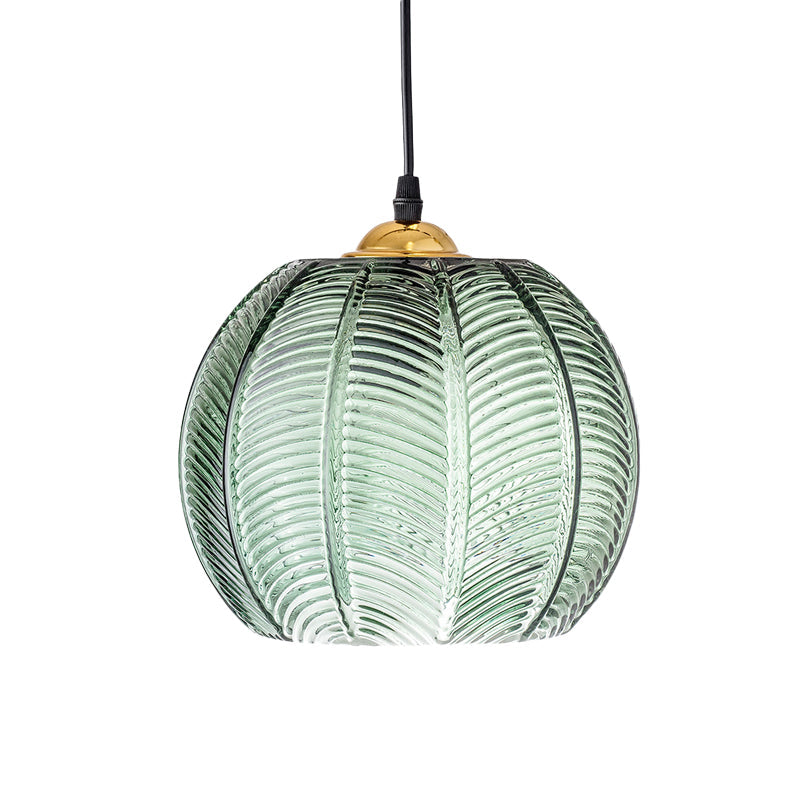 Retro Groene Ribbel Glas Hanglamp