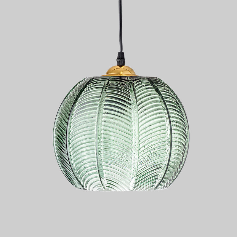 Retro Groene Ribbel Glas Hanglamp