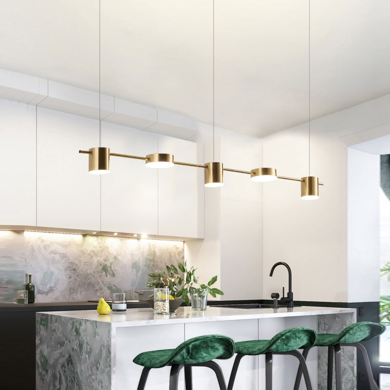 Drum Aluminium Hanglamp Eiland Modern Eenvoudig 3/5-lichts Zwart/Goud Plafondlamp in Warm/Wit Licht