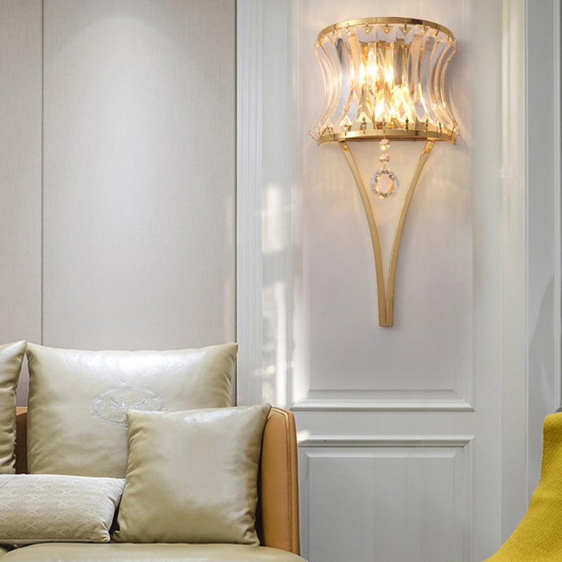 Vintage Drum Wall Light - Gouden Wandlamp met Helder Kristalprisma