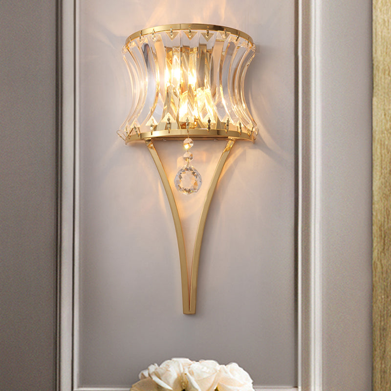 Vintage Drum Wall Light - Gouden Wandlamp met Helder Kristalprisma