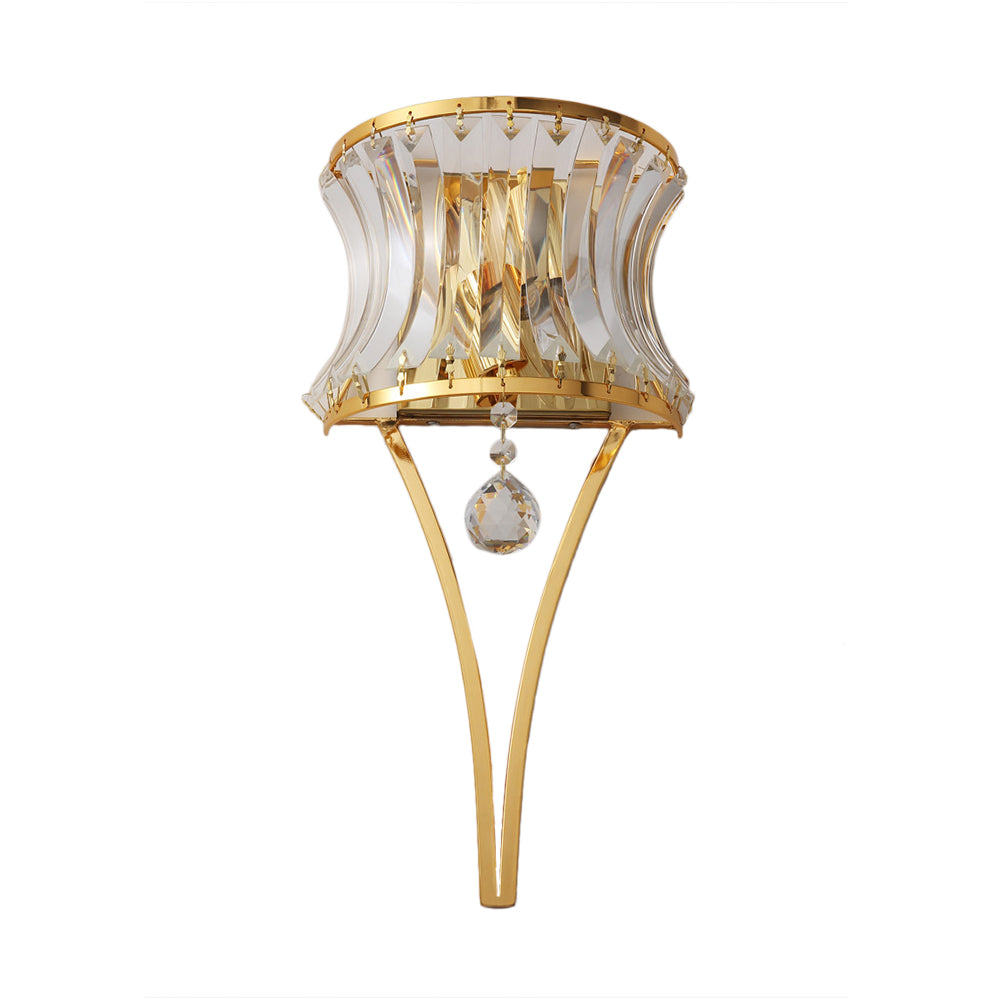 Vintage Drum Wall Light - Gouden Wandlamp met Helder Kristalprisma