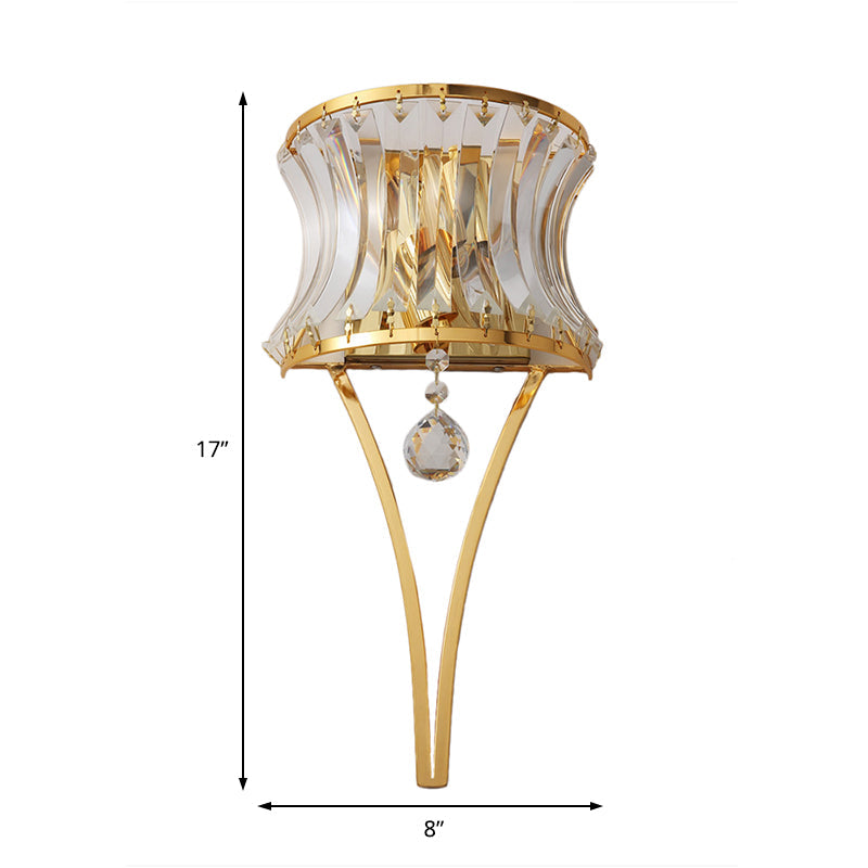 Vintage Drum Wall Light - Gouden Wandlamp met Helder Kristalprisma