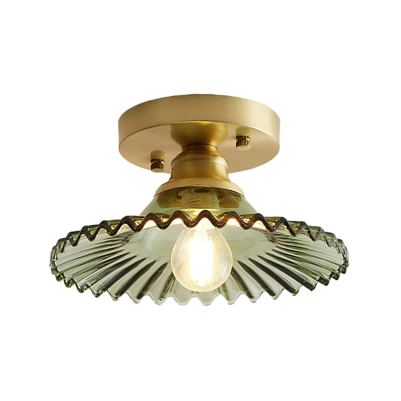 Industrieel Semi-Flush Plafondlamp met Groene Geribbelde Glazen Kap