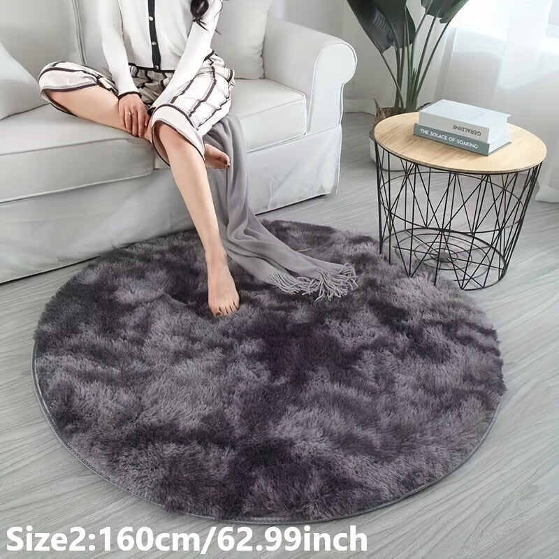 1pc Tie-dye Pluchen Ronde Vloerkleed - Zachte en Warme Decoratieve Mat voor Woonkamer, Slaapkamer en Yoga