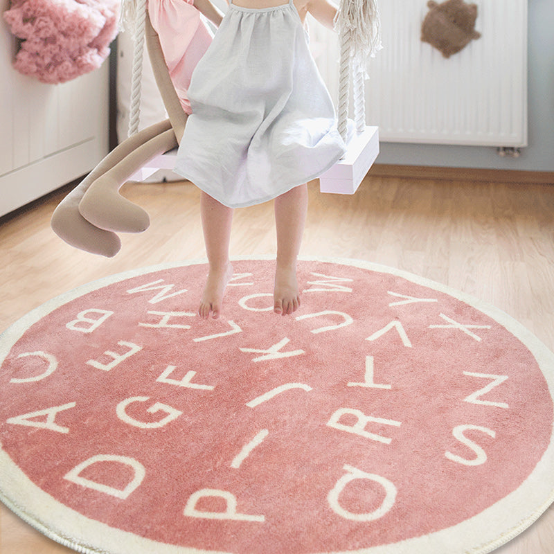 Nordic Ronde Kinderkamer Vloerkleed - Cartoon Letters, Wasbaar, Zacht en Dikke Pluche voor Woonkamer, Slaapkamer en Koffietafel