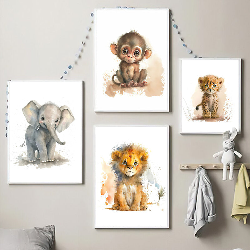 8 stuks Canvas Poster, Modern Kunst, Schattige Olifant Leeuw Giraffe Tijger Zebra, Kinderkamer Muurdecoratie, Dierenposters, Ideaal Cadeau voor Slaapkamer, Wanddecoratie, Geen Lijst