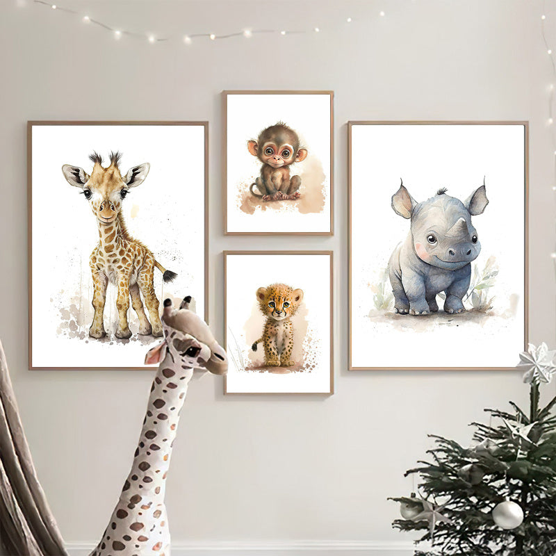 8 stuks Canvas Poster, Modern Kunst, Schattige Olifant Leeuw Giraffe Tijger Zebra, Kinderkamer Muurdecoratie, Dierenposters, Ideaal Cadeau voor Slaapkamer, Wanddecoratie, Geen Lijst