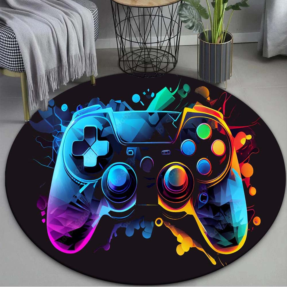 Gamepad Ontwerp Ronde Vloerkleed - Lichtgewicht, Antislip en Wasbaar, Geschikt voor Woonkamer, Slaapkamer en Keuken