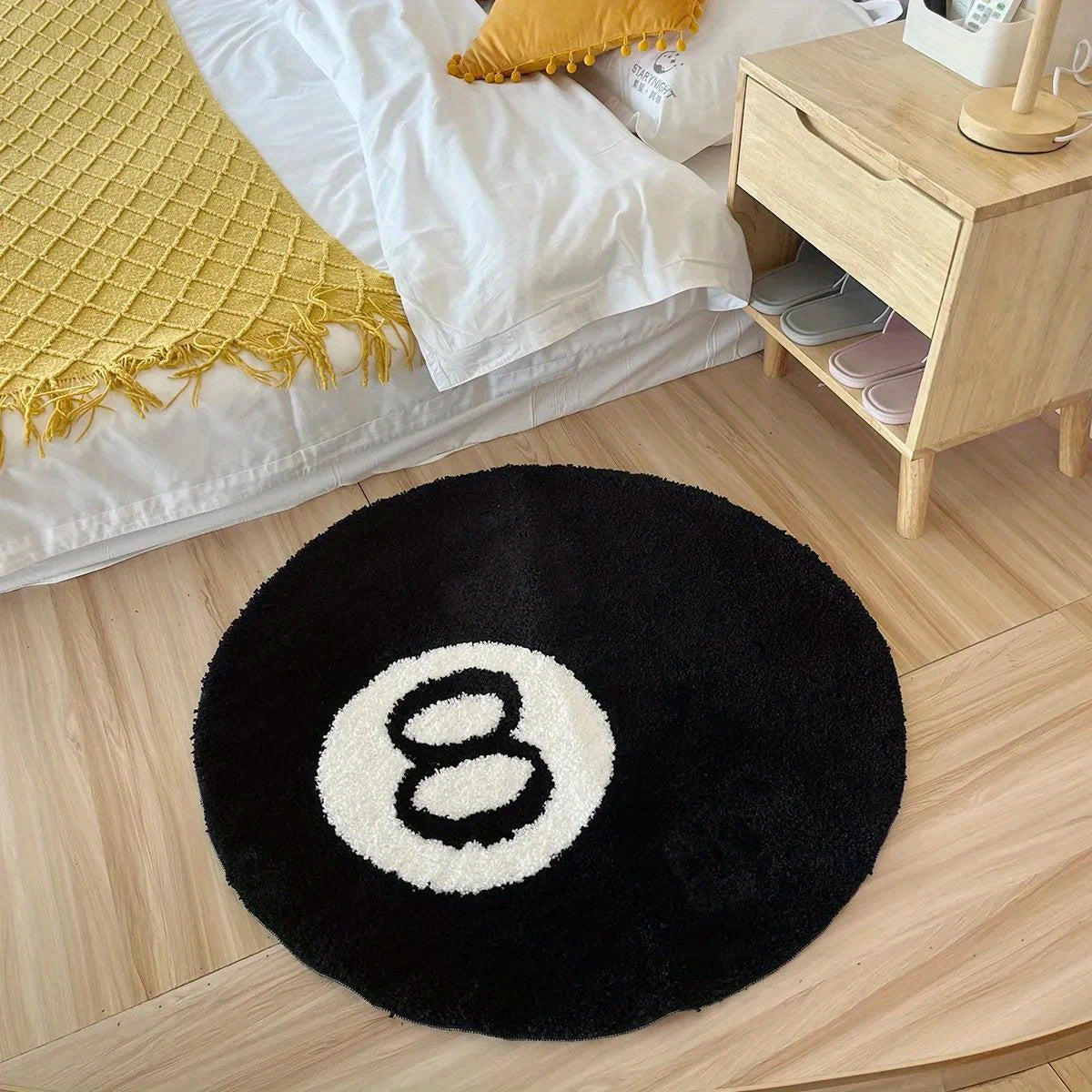 Billiard Black 8 Ball Tapijt - Ronde Antislip Vloermat voor Woonkamer, Badkamer, en Decoratie (Verkrijgbaar in Verschillende Maten)