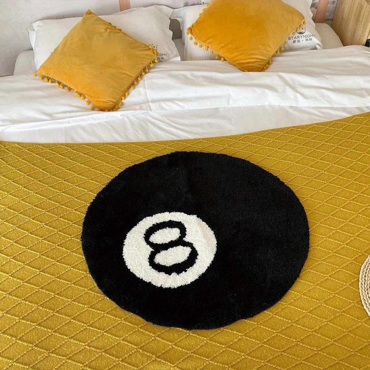 Billiard Black 8 Ball Tapijt - Ronde Antislip Vloermat voor Woonkamer, Badkamer, en Decoratie (Verkrijgbaar in Verschillende Maten)