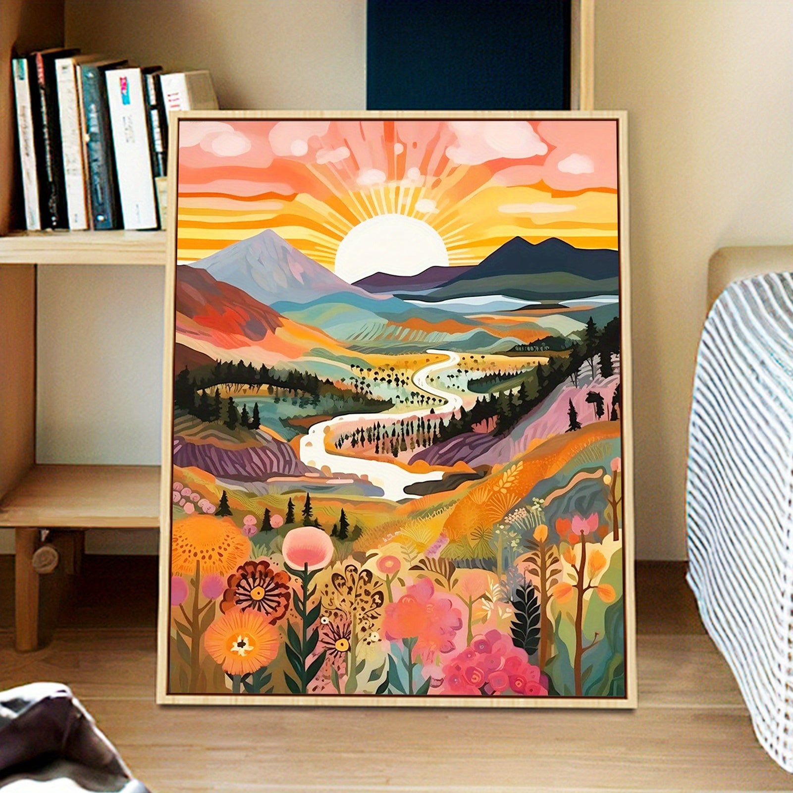 1pc Zonsondergang Berglandschap Schilderen op Nummer voor Volwassenen - Zonder Lijst, 40x50CM, DIY Olieverf Acryl Kunst voor Muurdecoratie