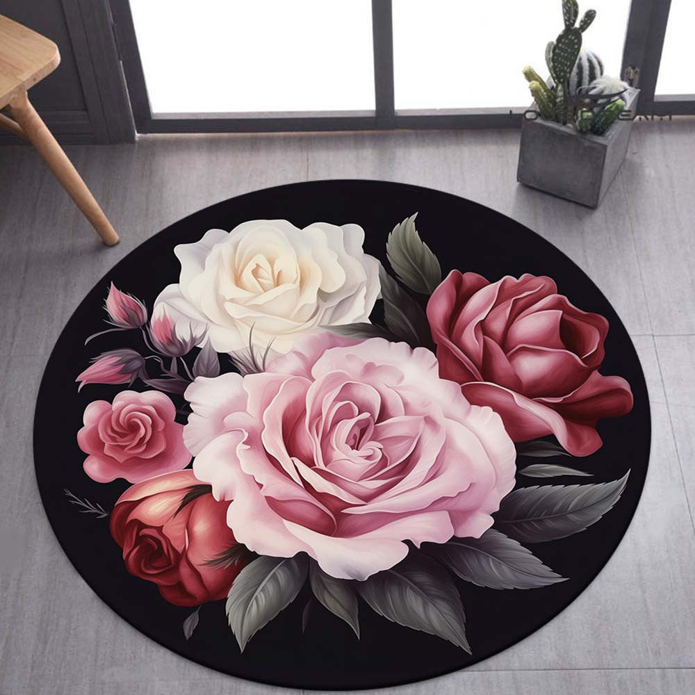 Pluche Kristalfluwelen Bloemen Rond Vloerkleed - Lichtgewicht, Antislip Mat voor Woonkamer en Slaapkamer Decor