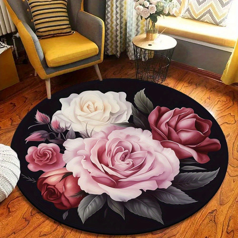 Pluche Kristalfluwelen Bloemen Rond Vloerkleed - Lichtgewicht, Antislip Mat voor Woonkamer en Slaapkamer Decor