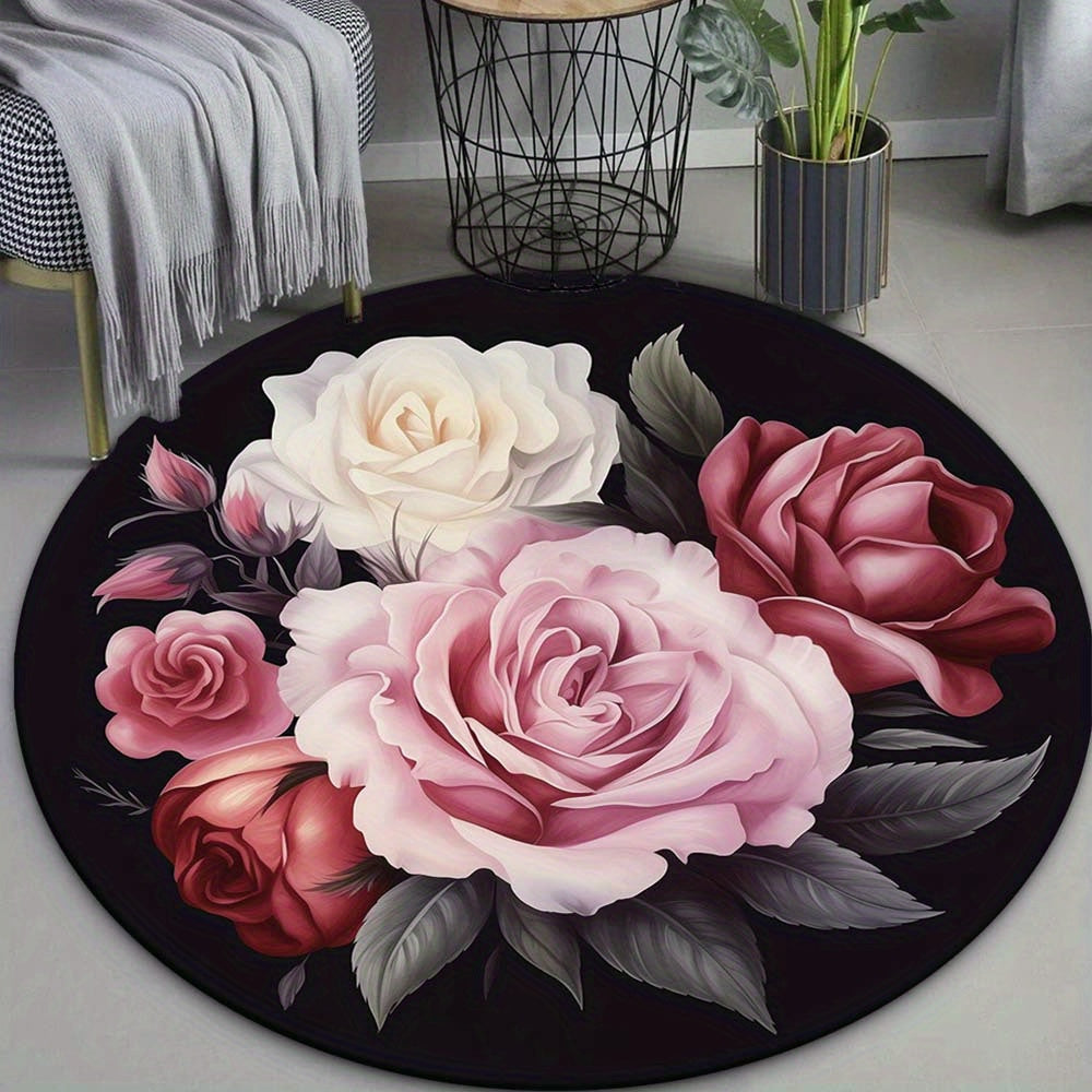 Pluche Kristalfluwelen Bloemen Rond Vloerkleed - Lichtgewicht, Antislip Mat voor Woonkamer en Slaapkamer Decor