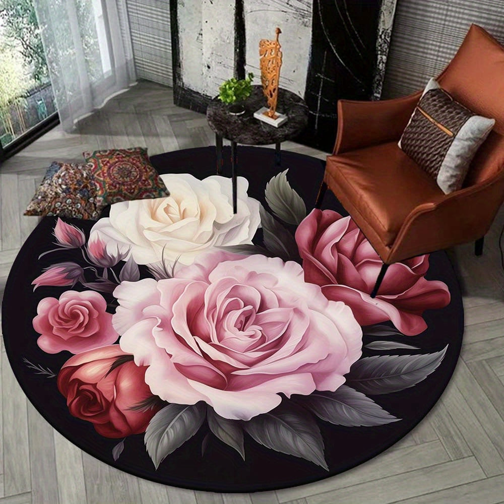 Pluche Kristalfluwelen Bloemen Rond Vloerkleed - Lichtgewicht, Antislip Mat voor Woonkamer en Slaapkamer Decor