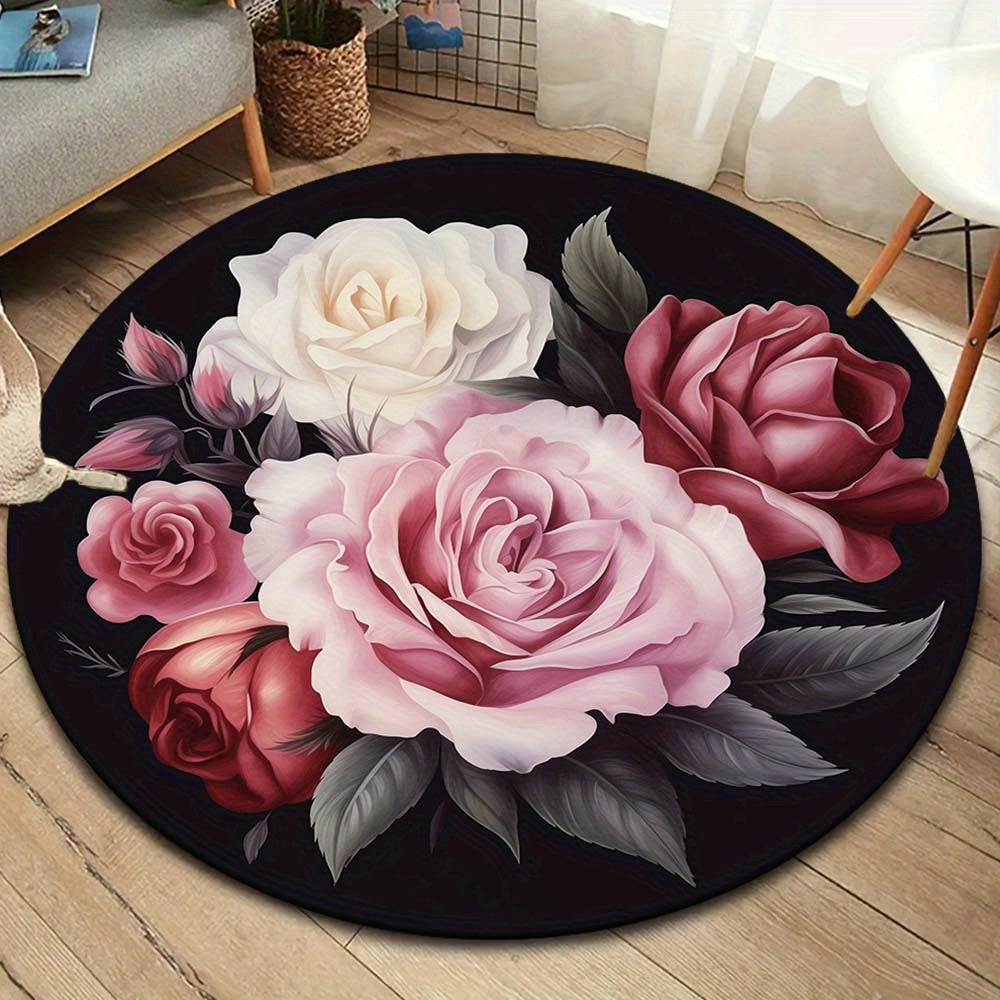 Pluche Kristalfluwelen Bloemen Rond Vloerkleed - Lichtgewicht, Antislip Mat voor Woonkamer en Slaapkamer Decor