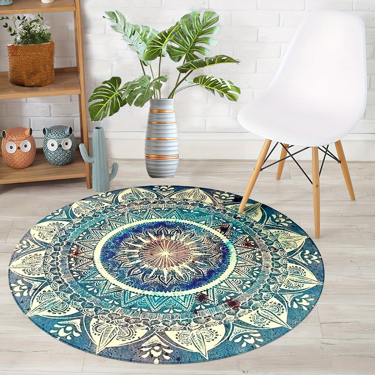 Bohemian Stijl Ronde Vloerkleed - 1cm Dikte (Fleece + Foam) - Geschikt voor Slaapkamer, Buiten en Binnen - Machinewasbaar - Lichtgewicht - Antislip - Waterdicht