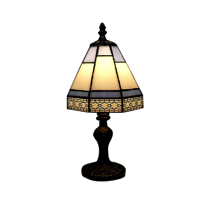 Tiffany Tafellamp - Beige/Blauw Pagode Stijl Bedlampje