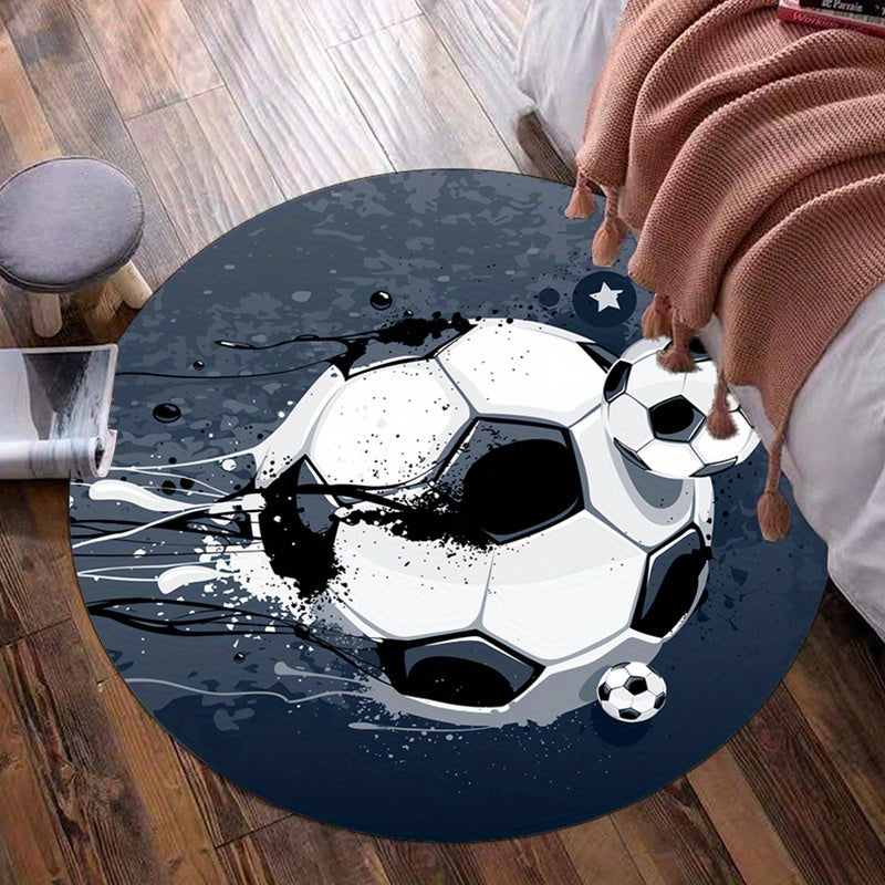 Pluche Kristalfluwelen Voetbal-Thema Ronde Vloerkleed - Antislip, Perfect voor Woonkamer & Slaapkamer Decor