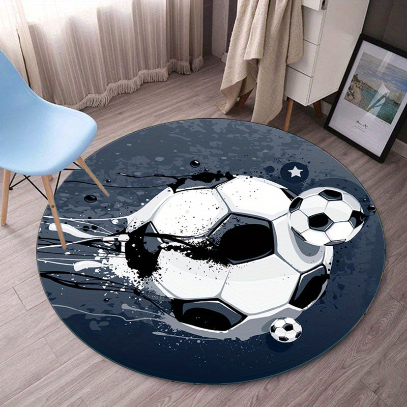 Pluche Kristalfluwelen Voetbal-Thema Ronde Vloerkleed - Antislip, Perfect voor Woonkamer & Slaapkamer Decor