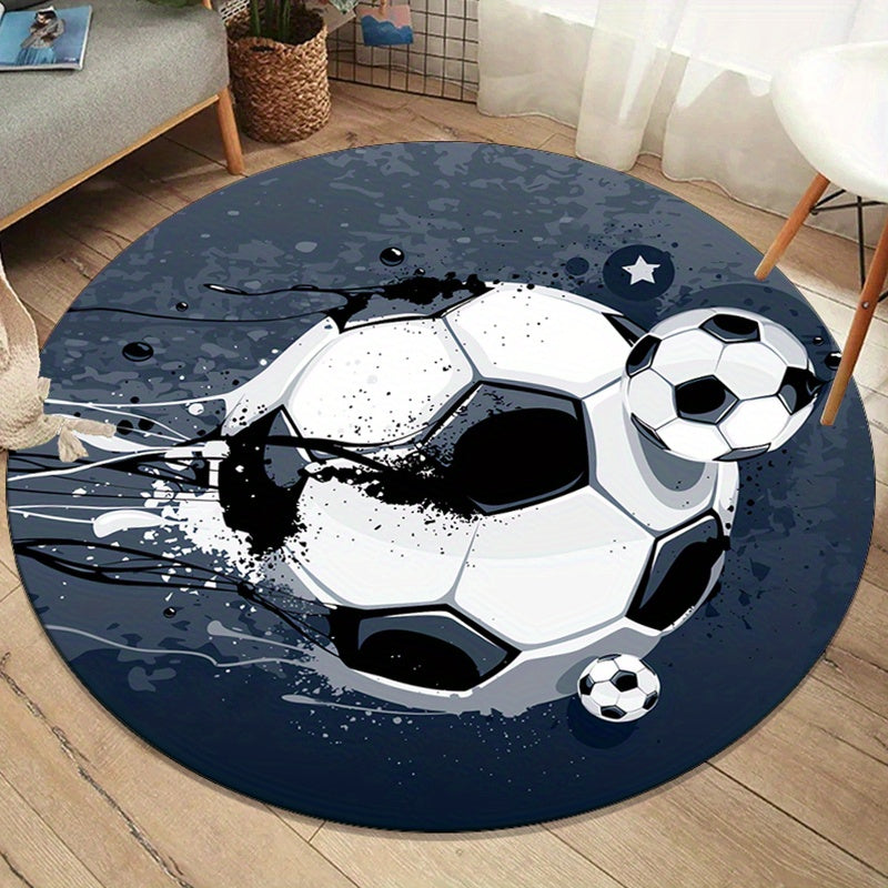 Pluche Kristalfluwelen Voetbal-Thema Ronde Vloerkleed - Antislip, Perfect voor Woonkamer & Slaapkamer Decor