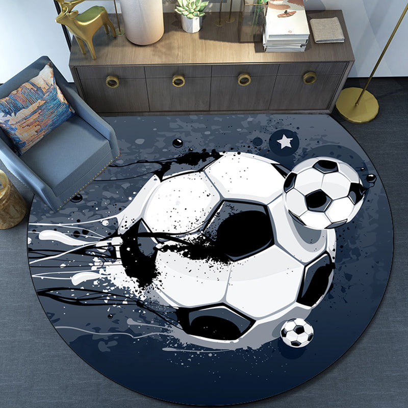 Pluche Kristalfluwelen Voetbal-Thema Ronde Vloerkleed - Antislip, Perfect voor Woonkamer & Slaapkamer Decor