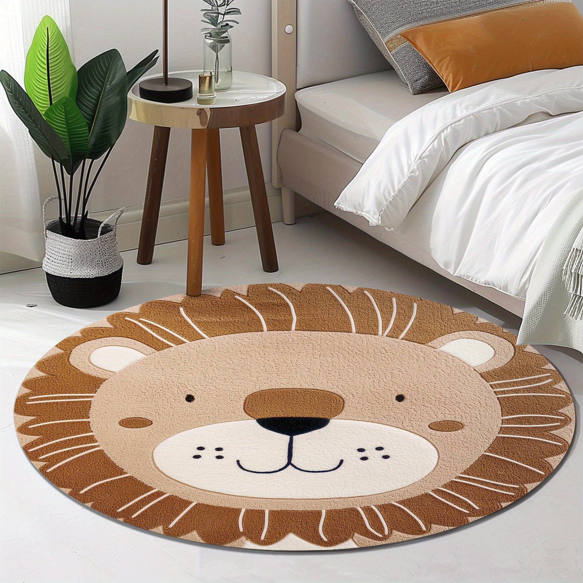 Schattig Dierenontwerp Rond Vloerkleed - Handwas, 100% Polyester, Antislip - Ideaal voor Slaapkamer, Woonkamer, Hal