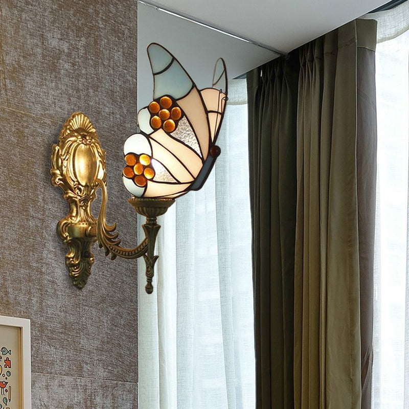 Blue Butterfly Wall Sconce - Tiffany Stijl Gebrandschilderd Glas Wandlamp voor Keuken