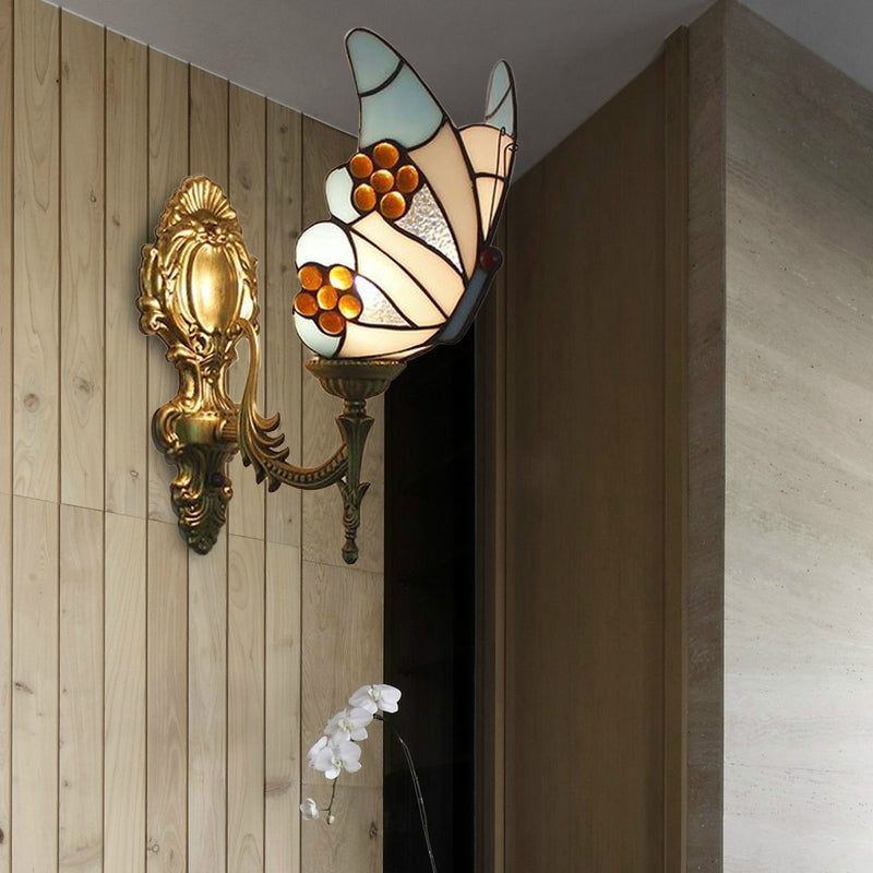 Blue Butterfly Wall Sconce - Tiffany Stijl Gebrandschilderd Glas Wandlamp voor Keuken