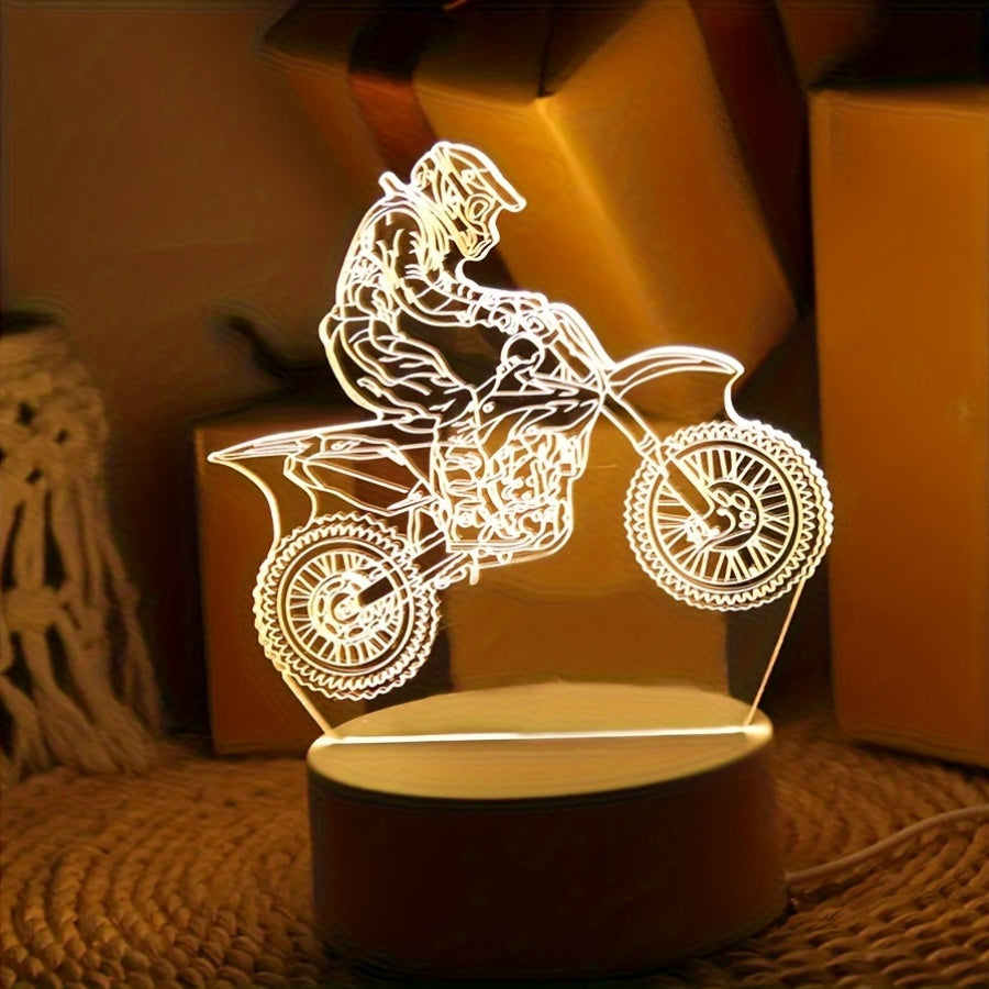 MotoLamp - 3D LED Nachtlamp Motocross Thema, USB-gevoede Sfeerverlichting